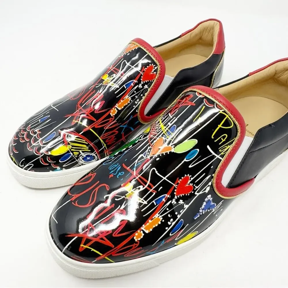 Christian Louboutin Masteralta Loubitag Patent Slip On Sneakers Womens Size 37.5